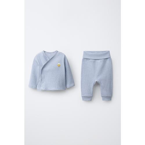 CHICK EMBROIDERED STRIPED SAROUEL T-SHIRT AND PANTS SET - Navy blue | ZARA United States