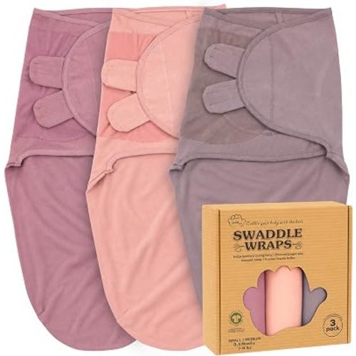 Newborn Swaddle Blanket 3-Pack, S/M 0-3 Months, GOTS Certified Organic Cotton, Adjustable Hook-and-Loop Wrap, Soft Breathable Sleep Sack, Reduces Startle Reflex for Boys & Girls