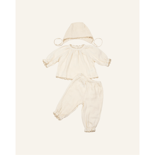 GAUZE THREE PIECE SET - 3-6m / cloud
