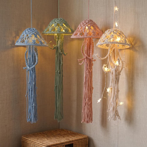 Macrame Jellyfish Wall Hanging, Ocean Nursery Decor, Kids Room Mobile Gift, Boho Bedroom Wall Art