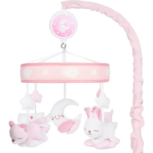 Crib Mobile for Girls, Baby Mobile for Crib with 12 Lullabies Digital Musical Box, 3 Modes, Volume & Songs Control, Pink Design for Nursey Decor