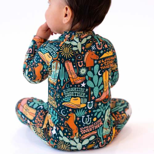 Bamboo Convertible Zipper Toddler Pajama - Western Cowboy Bamboo One-Piece Romper - I Love Our Time Together Affirmation – Raising Mama