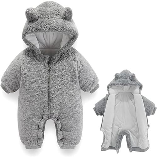 AiWMGL Combinaison en polaire pour nouveau-né - Grenouillère à capuche - Chaude - Pour l'hiver - Pour garçon et fille de 0 à 12 mois