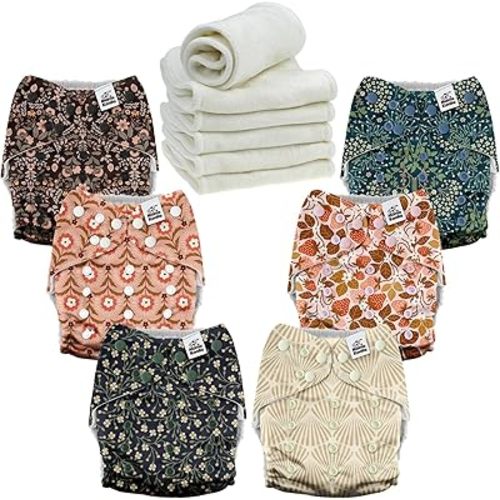 Mama Koala 3.0 Cloth Diapers for Babies, 6 Pack One Size Washable and Reusable Pocket Diapers for Newborns and Toddlers (Blossom)