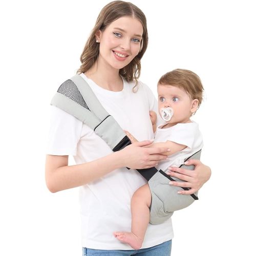GAGAKU Toddler Sling Carrier with Non-Slip Hip Seat Baby Carrier Side Big Kid Holder Chest Carrying Baby Wrap for 6-48 Months Infants & Toddlers (14-45 lbs) - Light Grey