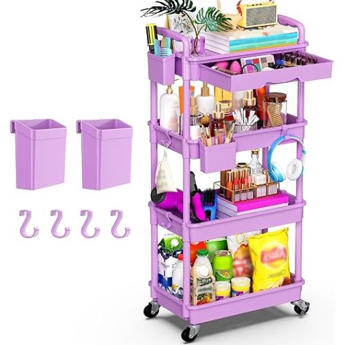 Goovilla Rolling Cart Organizer 4 Tier Purple