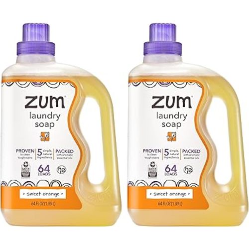 Zum Laundry Soap by Indigo Wild - Liquid, Plant-Based Soap with Baking Soda, Essential Oils, Coconut Oil & More - Wash Up to 64 Loads - Sweet Orange - 64 fl oz (2 Pack)