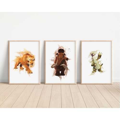 Watercolour Disney Ice Age Print, Disney Sid T-Rex Bedroom Decor, Manny Nursery Wall Art, Buck Posters, Diego Scrat Wall Art, Ice Age Prints