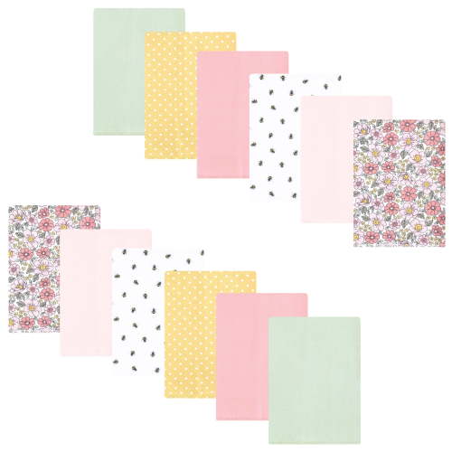 Luvable Friends Hudson Baby Flannel Burp Cloths 12pk, Pink Yellow Floral