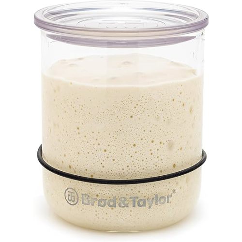 Brod & Taylor Small Sourdough Starter Jar (12oz) Less Discard Waste, 100% Dishwasher Safe, Measurement Markings, and Height Marker (Durable Glass Jar, BPA-Free)