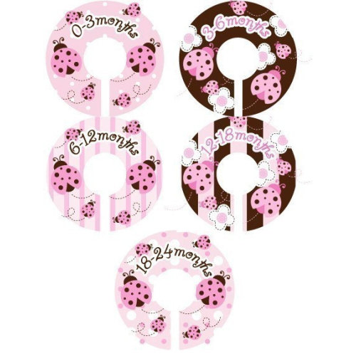 Ladybug Pink and Brown Closet Clothing Dividers - Set of 5 Assorted for Girls