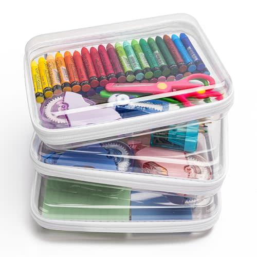 3PCS Clear Hard Shell Zipper Case,Portable Cosmetic Bag with Zipper, Diaper Bag Organizing Pouches, Kid's Toy Storage Organizer Bins,Hard Plastic Case, Christmas Storage Bins