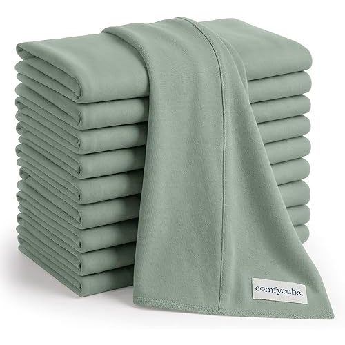 Comfy Cubs Baby Burp Cloths Set (Pack of 10) - Large, 6-Layer, Ultra Absorbent 100% Cotton for Infant Spit-Up, Drool, and Messes - Soft, Gentle, Thoughtful New Born Baby Gifts, Fern