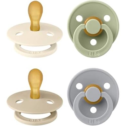 BIBS Colour Pacifier with Symmetrical Nipple| Natural Rubber Baby Pacifier | Set of 4 BPA-Free Soothers | Made in Denmark | Cloud Mix | Size 0-6 Months