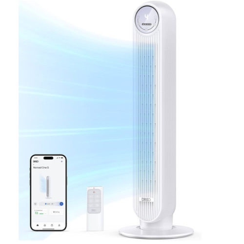 Dreo Tower Fan for Bedroom, 25ft/s Smart Standing Fans, 90° Oscillating Floor Fan with 4 Modes, 4 Speeds, 8H Timer, 28dB, Bladeless, Remote, 28 dB, Works with WiFi Voice Control