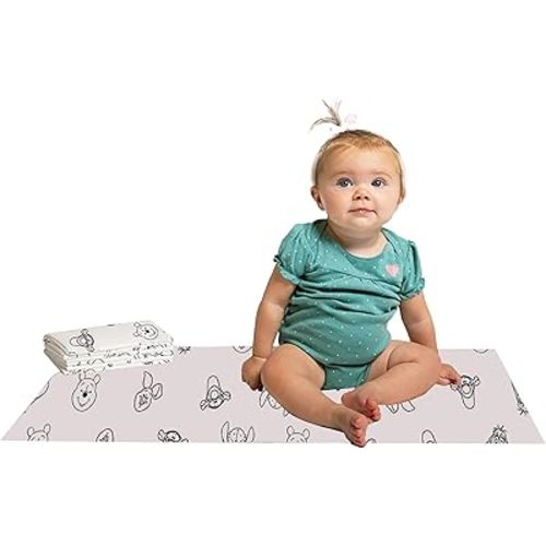 Disney Baby by J.L. Childress Disposable Changing Pads for Baby - Diaper Changing Table Covers, Travel Essentials for Babies, Absorbent Liner Pads, Leak-Resistant, 26"x18" - Winnie The Pooh, 24 Count