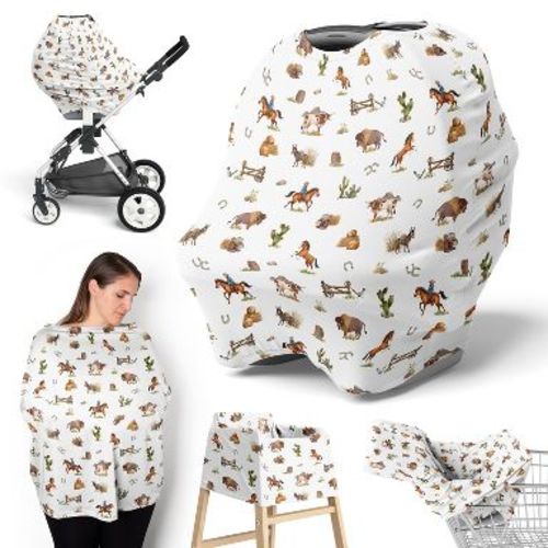 Sweet Jojo Designs Boy 5-in-1 Multi Use Baby Nursing Cover Country Western Taupe Brown and Cream