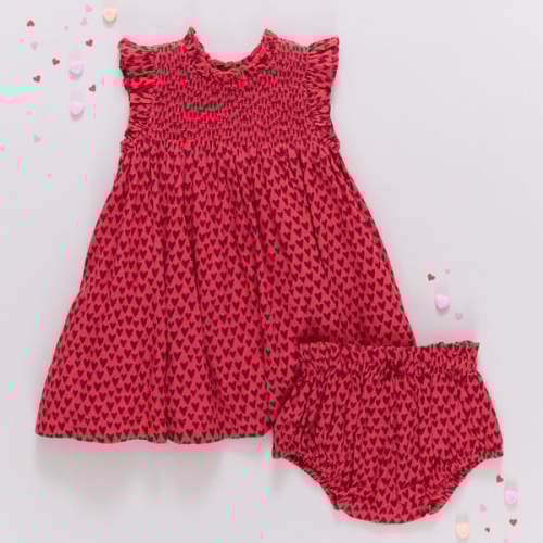 Baby Girls Stevie Dress, Red Mini Hearts - Pink Chicken | Maisonette
