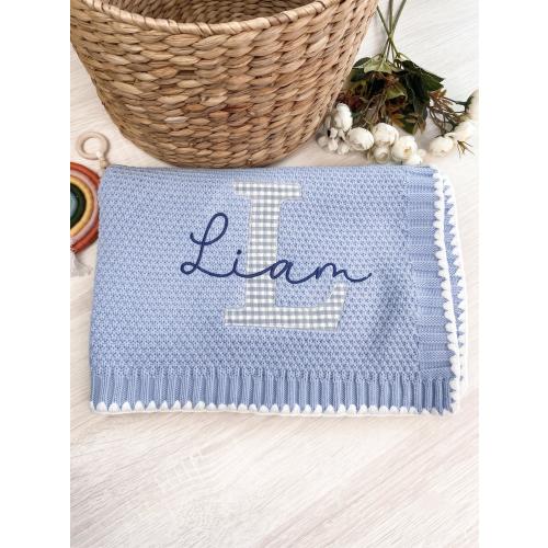Baby boy blanket, embroidered baby blanket with name, cotton knit custom baby blanket, gift for baby boys