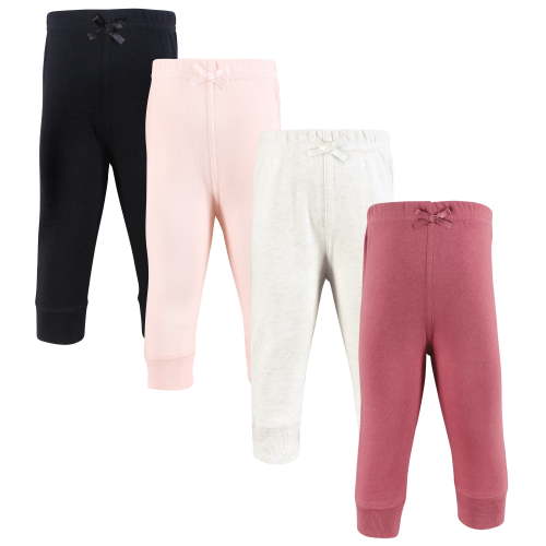 Hudson Baby Girls Cotton Pants and Leggings, Black Mauve, 0-3 Months