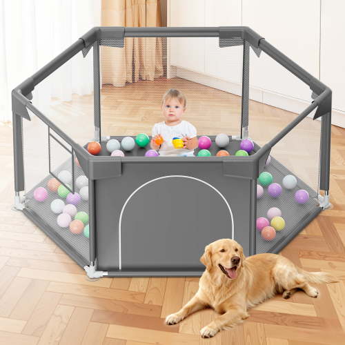 babyeap 50 Inch Baby Playpen,Fence Baby Play Yard for Indoors Outdoors,Hexagonal Toddler Playpen,Dark Gray