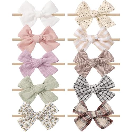10PCS Baby Girls Headbands Hair Bows Nylon Cotton Linen Hairbands