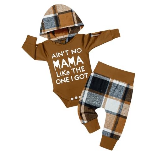 Fommy Newborn Baby Boy Clothes Plaid Letter Print Long Sleeve Hoodies + Long Pants 2PCS Fall Winter Outfits Set