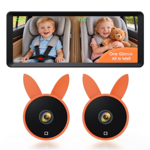 Babyvue BV3PRO Dual Car Camera Baby Monitor, 7.2" 1080P Split Screen | IR Night Vision, Easy Setup and Adjustable Brightness Help Monitor Two Kids and Pets in Rear-Facing Seats