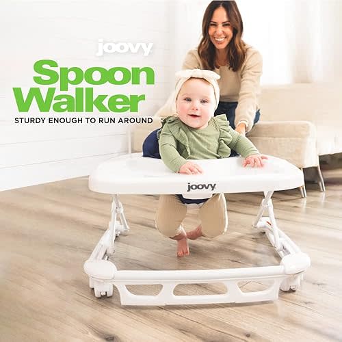 Joovy Spoon Baby Walker & Activity Center Featuring Three Adjustable Heights, Extra-Large Tray, and 30 lb Weight Capacity - JPMA Safety Certified, Charcoal