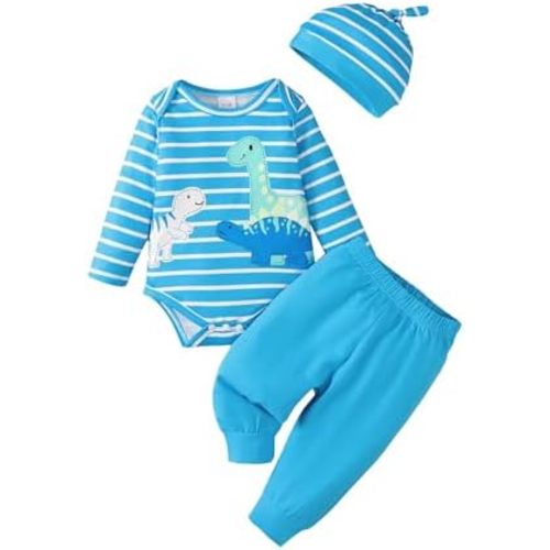 SUNNY PIGGY Baby Boy Clothes Newborn Infant Boys Outfits Romper Hat Pants 3PC Set 0-3 3-6 6-12 12-18 Month Clothing Gift