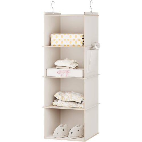 YOUDENOVA Hanging Closet Organizer, 4-Shelf Closet Hanging Storage Shelves, Beige
