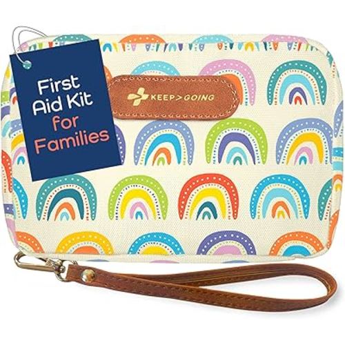 KeepGoing Travel First Aid Kit for Kids – 130 Pc. for Car, Home, Purse, Diaper Bag & Backpack with Latex-Free Bandages - Mini First Aid Kit Travel Size TSA-Approved
