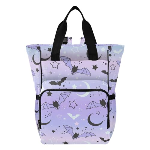 Jihqo Diaper Bag Backpack Cute Bats Starry Sky Travel Diaper Bags for Women, 10L Functional Baby Changing Bag with Insulted Pockets, Stroller Straps
