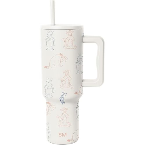 Simple Modern Disney 40 oz Trek Tumbler with Handle and Straw Lid | Cup Holder Friendly Insulated Stainless Steel Travel Mug | Winnie the Pooh Doodles