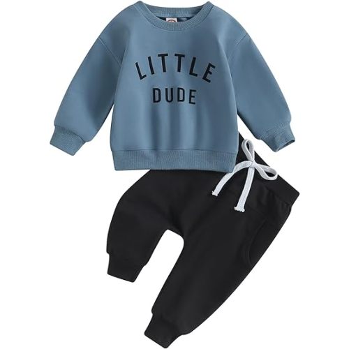 Toddler Baby Boy Fall Winter Outfits Letter Crewneck Sweatshirt Casual Pants 2Pcs Clothes Set