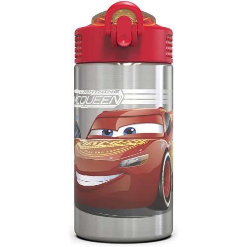 Zak Designs Disney Cars 3 - Stainless Steel Water Bottle with One Hand Operation Action Lid and Built-in Carrying Loop, Kids Water Bottle with Straw Spout is Perfect for Kids (15.5 oz, 18/8)