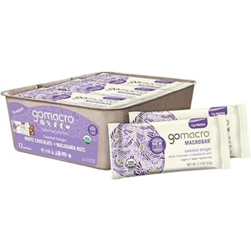 GoMacro MacroBar Organic Vegan Protein Bars - White Chocolate + Macadamia Nuts (2.3 Ounce Bars, 12 Count)