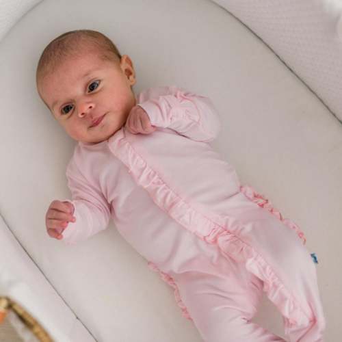 Layette Ruffle Footie with 2 Way Zipper in Shrinking Violet