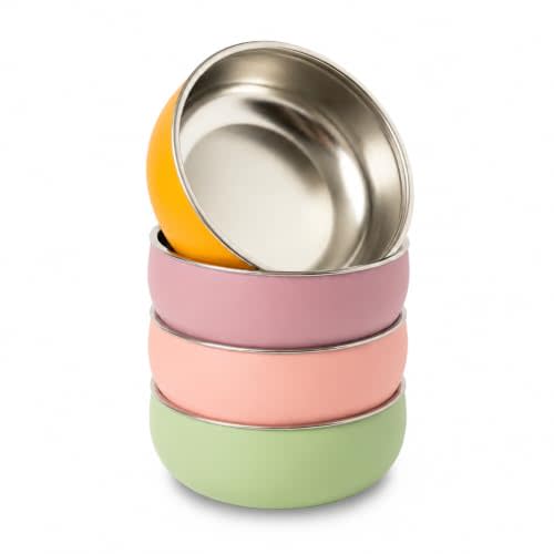 Monkey Proof™ Non-Toxic Stainless Steel Child Bowl 5” with Non-Slip Silicone Shell, (Set of 4 bowls) Unbreakable, Mess Free Feeding for Babies, Toddlers, Kids, BPA free (Garden Party)