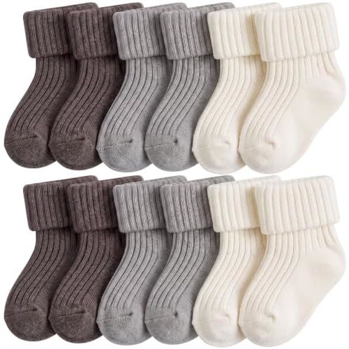 JenPen 6 Pairs Wool Preemie Socks Premature Turn Cuff Wool Socks