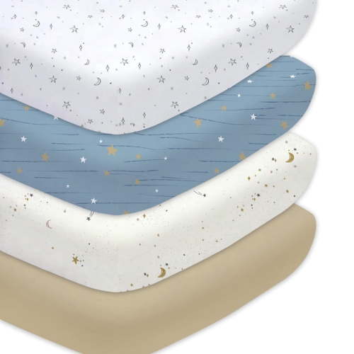 Plushii Baby Crib Sheets Fitted 4 Pack for Boys & Girls, 52' x 28'' Soft Microfiber Toddler Bed Sheets for Standard Crib & Toddler Mattresses (Star)