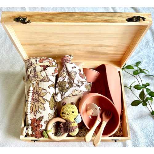 Floral Bamboo Baby Gift Set | Waffle Blanket, Bee Rattle