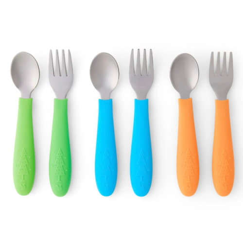 Babies/Toddler Stainless Steel Spoons + Forks with Silicone Handle