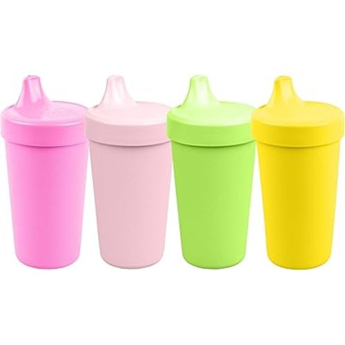 Re-Play Sippy Cups for Toddlers - 10 Oz. Reusable Spill Proof Cups for Kids, Dishwasher/Microwave Safe - Made in USA - Set of 4-3.13" x 6.25" - Tulip