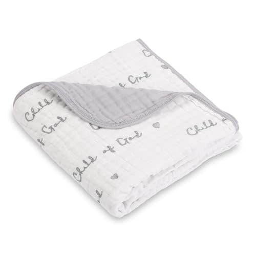 LollyBanks Muslin Baby Blanket 100% Organic Cotton, Muslin Quilt Lightweight, Toddler Blanket for Boy and Girl, 6 Layers Baby Blankets 47"x 47", Nursery Receiving Blankets (Christian Baby)