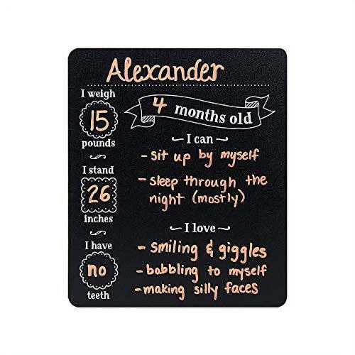 Monthly Baby Stats and Milestones Months Old Reusable Plastic Chalkboard Gender Neutral Photo Prop Board for Use with Chalk and Chalk Markers, 10"x12" Black