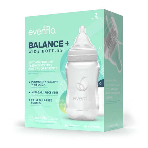 Evenflo Balance Wide Baby Bottles, Platinum White Color 9oz 2 Count