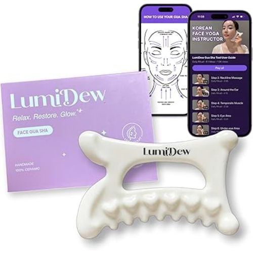 Ceramic Guasha Tool for Face & Body - Lymphatic Drainage Massager, Face Sculpting Tool, Jawline Shaper & Double Chin Reducer - Self Care Gifts