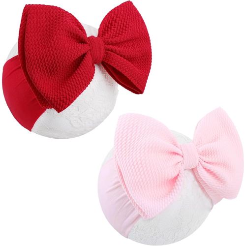 YanJie Baby Girl Headbands - Nylon Bow Hair Accessories for Newborn Infants, Toddlers (0-6 Months) - Red, Pink