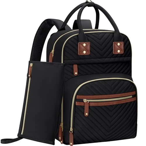 Tenot Diaper Bag Backpack for Women with Changing Pad Black | Large Capacity, Multifunctional, Waterproof, Travel Baby Diaper Bags for Mom,Dad,Baby Girl Boy